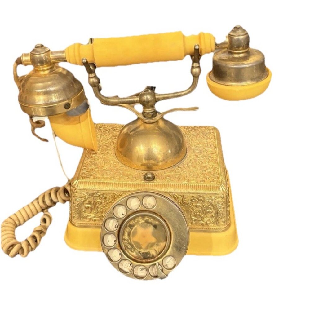 Vintage 1980’s French Continental Rotary Phone by Radio Shack Gold Prop READ.